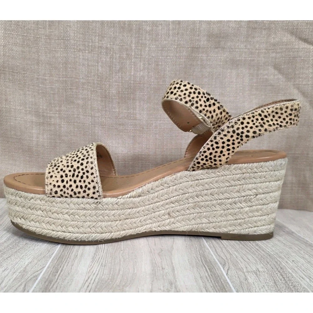 J.Crew AK-128‎ Spotted Leather Espadrille Wedge Sandal Beige Platform Size US 8